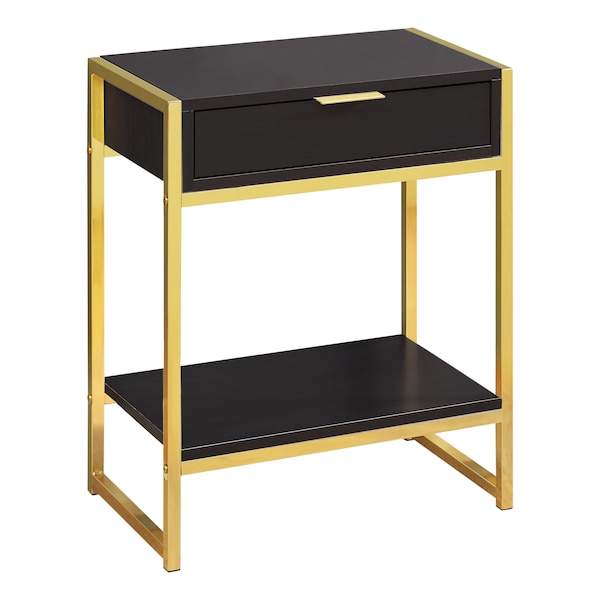 Accent Table - 24"H / Espresso / Gold Metal